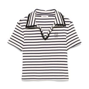 Sandro Kids Navy and White Striped Polo